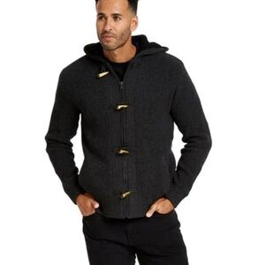 American Stitch Men's Black Hooded Zip Sweater with Toggle Accents